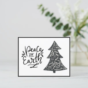 Peace on Earth Script Black White Holiday Postcard