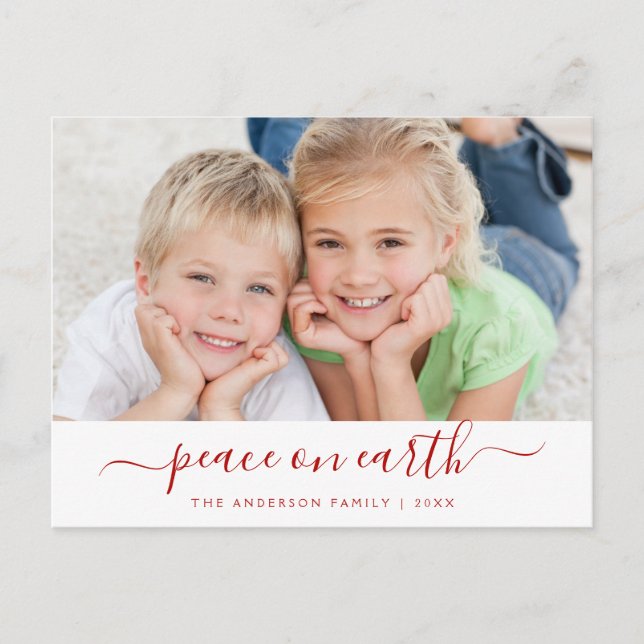 Peace on Earth Script Christmas Photo Card (Front)