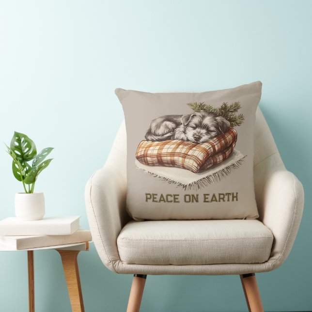 Peace on Earth Sleeping Puppy Blanket Throw Pillow (Chair)