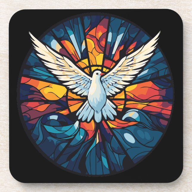 Peace on Earth Stained Glass Dove Christmas Design Coaster (Front)