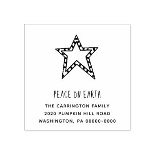 Peace on Earth Star Handlettered Name Address Rubber Stamp