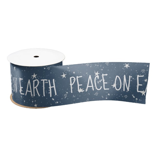 PEACE ON EARTH Text With Stars Satin Ribbon (Spool)