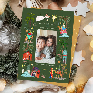 Peace on Earth Three Wise men green Christmas  Holiday Card
