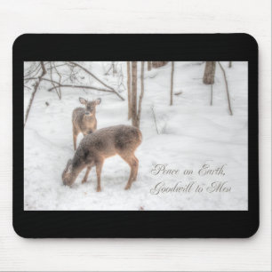 Peace on Earth - Two Deer In Snowy Woods Mouse Pad