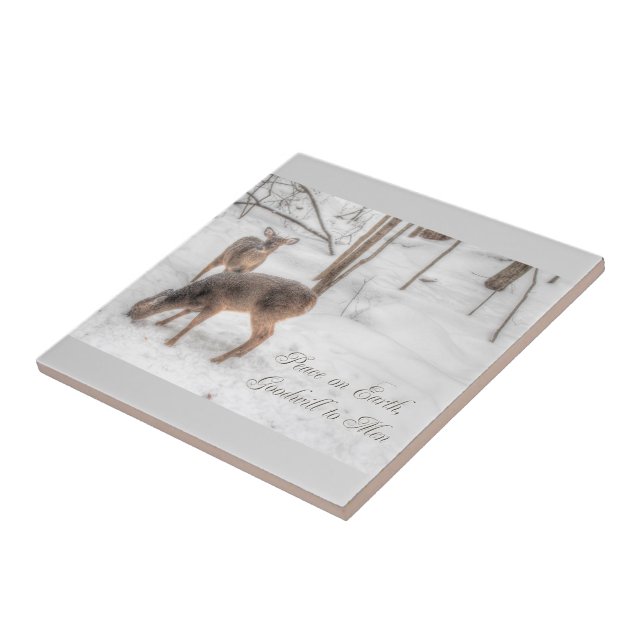 Peace on Earth - Two Deer In Snowy Woods Tile (Side)