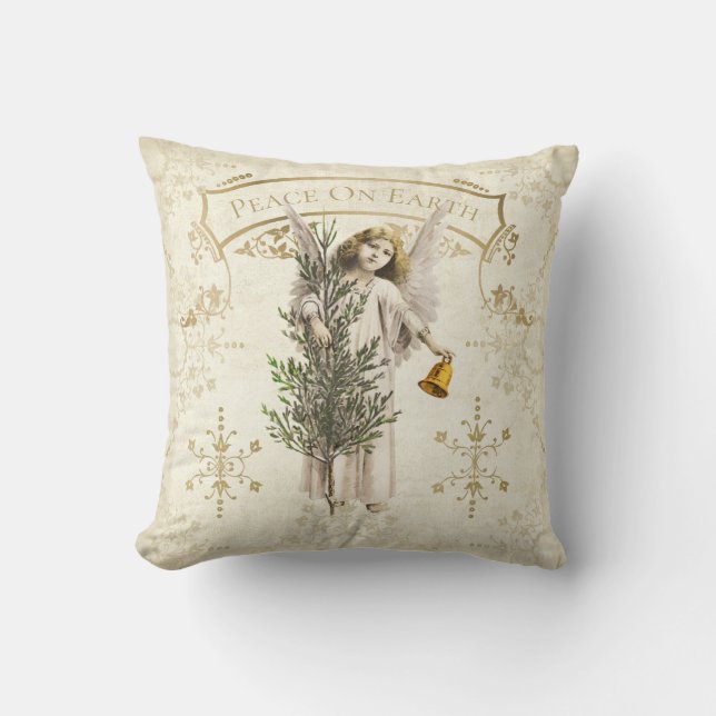 Peace On Earth Vintage Angel Throw Pillow (Front)