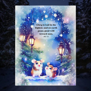 Peace On Earth Watercolor Mice Christian Christmas Holiday Postcard