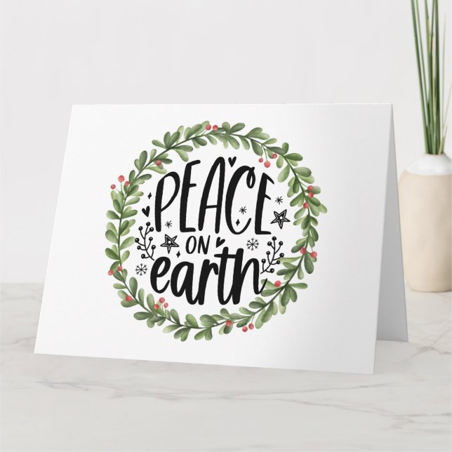 Peace on Earth Watercolor Wreath Card (Front)
