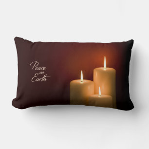 Peace on Earth White Christmas Candles Lumbar Pillow
