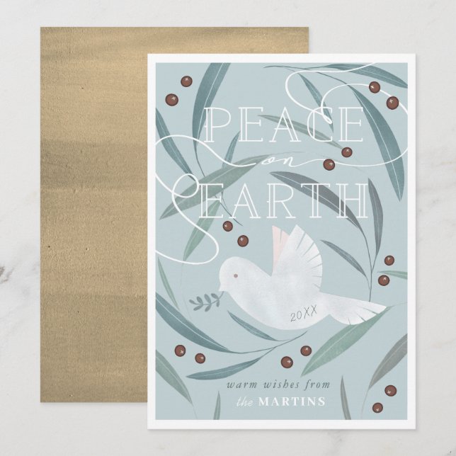 Peace on Earth White Dove Blue Christmas Card (Front/Back)