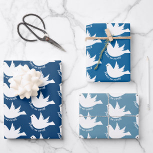 Peace on Earth white dove blue Christmas Wrapping Paper Sheet