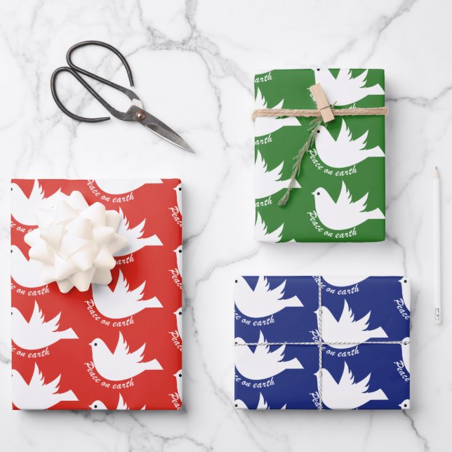 Peace on Earth white dove custom Christmas Wrapping Paper Sheet (Front)
