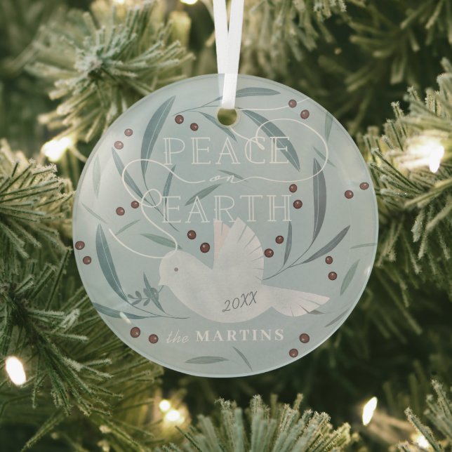 Peace on Earth White Dove Light Blue Holiday Glass Ornament (Insitu)