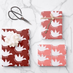 Peace on Earth white dove red Christmas Wrapping Paper Sheet