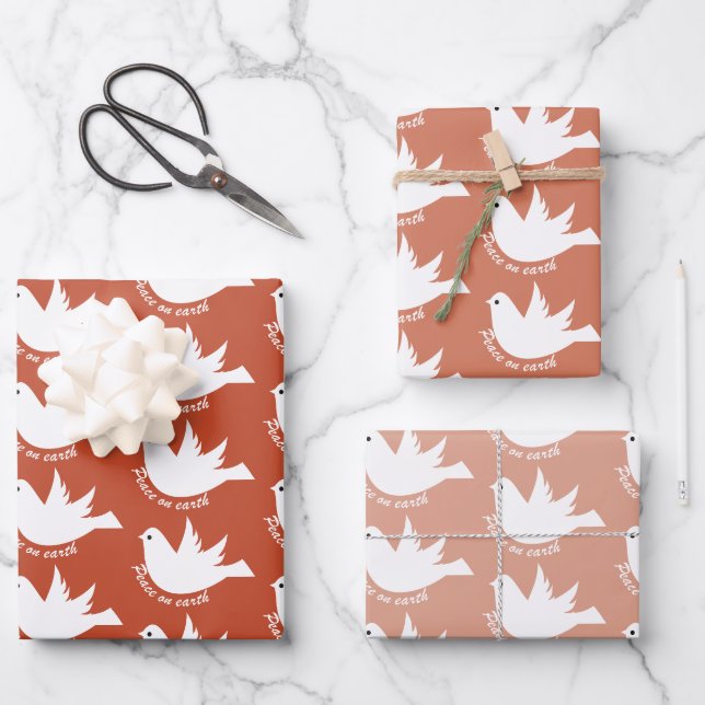 Peace on Earth white dove terracotta Christmas Wrapping Paper Sheet (Front)