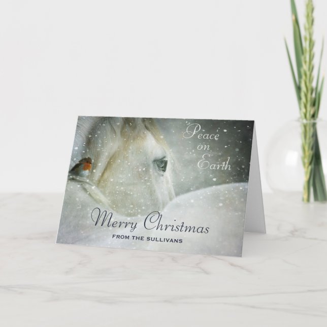 Peace on Earth White Horse in Winter Card (Front)