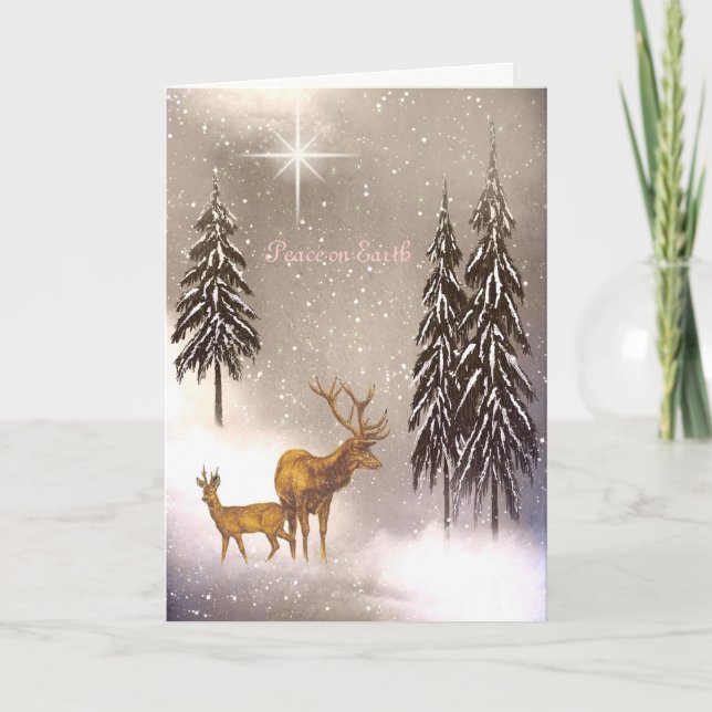 Peace on Earth Winter Christmas Holiday Card (Front)