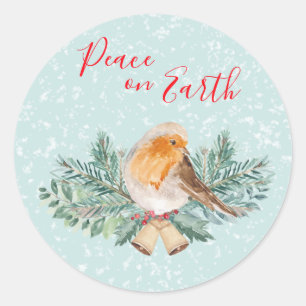 Peace on Earth Winter Robin Christian Christmas Classic Round Sticker