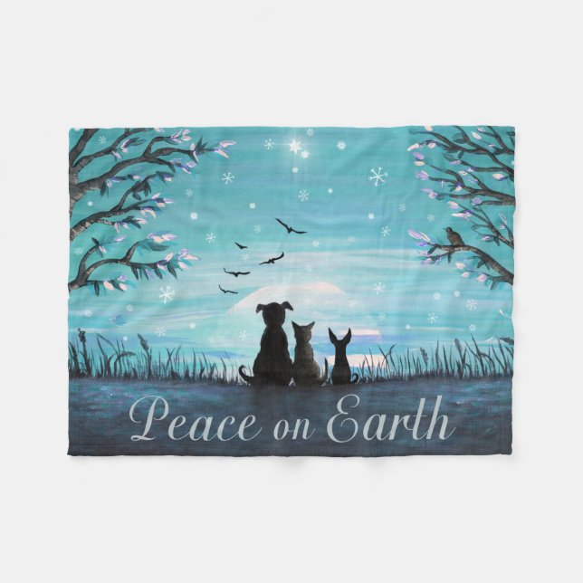 Peace on Earth Winter Sunset Fleece Blanket (Front (Horizontal))