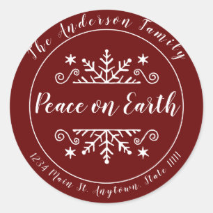 Peace on earth with snowflake personalized classic round sticker