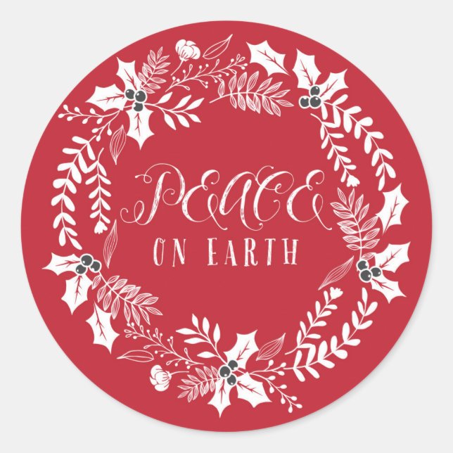 Peace on Earth Wreath Holiday Classic Round Sticker (Front)