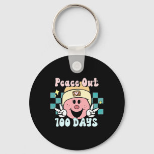 Peace Out 100 Days Of School Smile Face Retro Groo Keychain