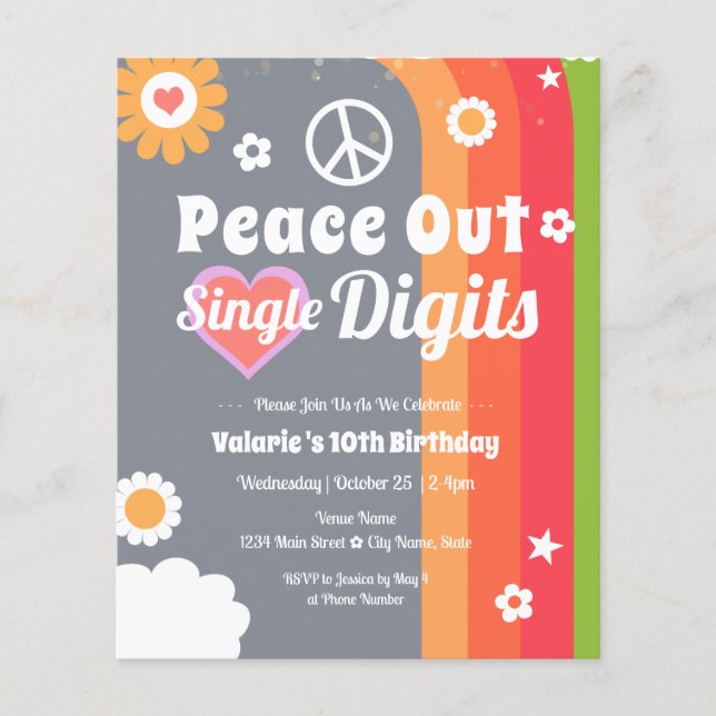 Peace out 10th Birthday Invitations Paper Sheet (Front)