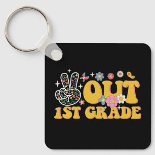 Peace Out 1st Grade Groovy Last Day Of School Keychain