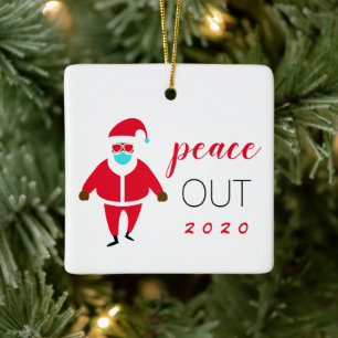 Peace Out 2020 Black Santa Funny Personalized Ceramic Ornament