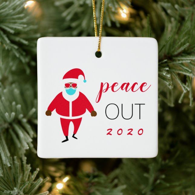 Peace Out 2020 Black Santa Funny Personalized Ceramic Ornament (Tree)