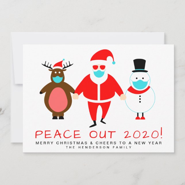 Peace Out 2020  Santa  Face Mask Christmas Holiday Card (Front)