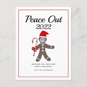 Peace Out 2021 Funny Gingerbread Mask Christmas  Holiday Postcard