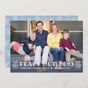Peace Out 2023 Blue Happy New Year Funny Photo Holiday Card