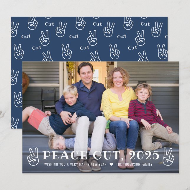 Peace Out 2023 Navy Happy New Year Funny Photo Holiday Card (Front/Back)