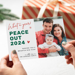 Peace Out 2024 Festive Farewell Photo Holiday Card