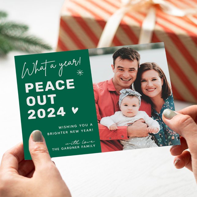 Peace Out 2024 Modern Layout Happy New Year Photo Holiday Card (Creator Uploaded)