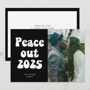 Peace out 2025 Retro vintage New Year photo Holida Holiday Card