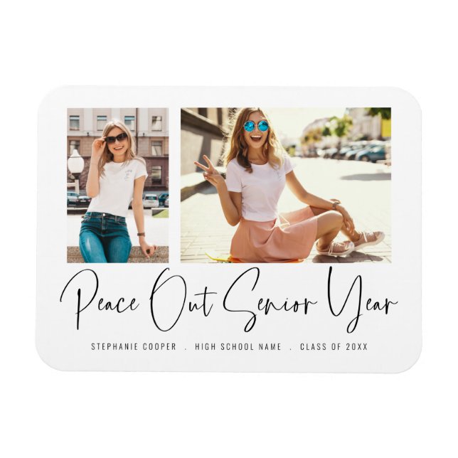 Peace Out 2 Photos Keepsake Grad Announcement Magnet (Horizontal)