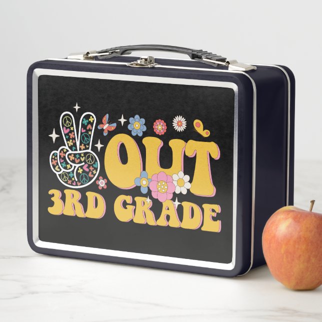 Peace Out 3rd Grade Groovy Last Day Of School Metal Lunch Box (In Situ)