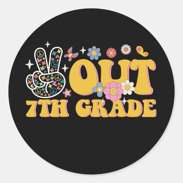 Peace Out 7th Grade Groovy Last Day Of School Classic Round Sticker (Front)