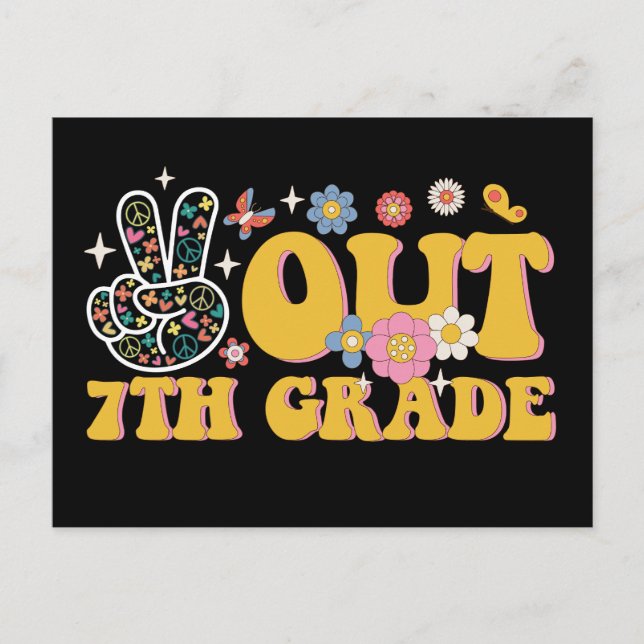 Peace Out 7th Grade Groovy Last Day Of School Postcard (Front)