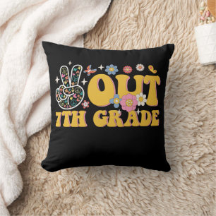 Peace Out 7th Grade Groovy Last Day Of School Throw Pillow