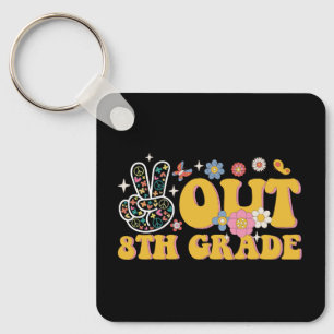 Peace Out 8th Grade Groovy Last Day Of School Keychain
