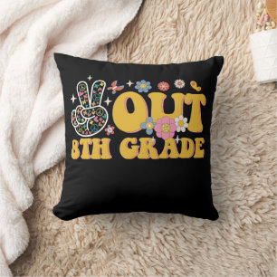 Peace Out 8th Grade Groovy Last Day Of School Throw Pillow