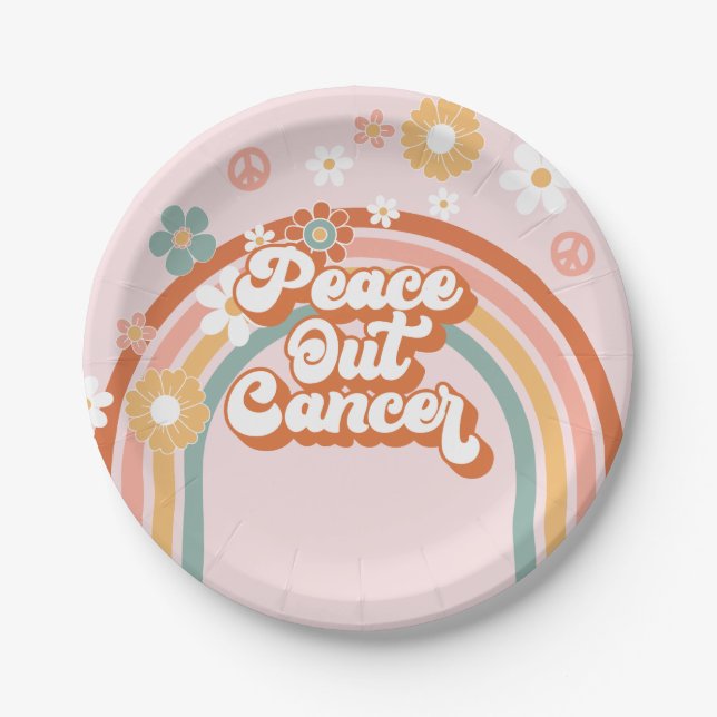 Peace Out Cancer Hippie Rainbow Paper Plate (Front)
