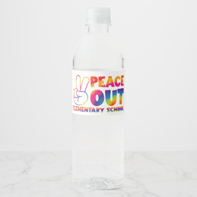 Peace Out Elementary School Tie Dye Last Day  Water Bottle Label (Front)