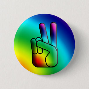 Peace Out Hand Sign Hippie Button