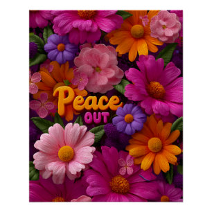 Peace Out Hippie Floral Neon Peace Sign Pattern