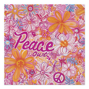 Peace Out Hippie Floral Peace Sign Retro Pattern