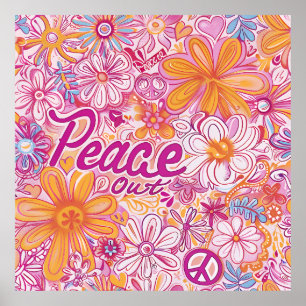 Peace Out Hippie Floral Peace Sign Retro Pattern